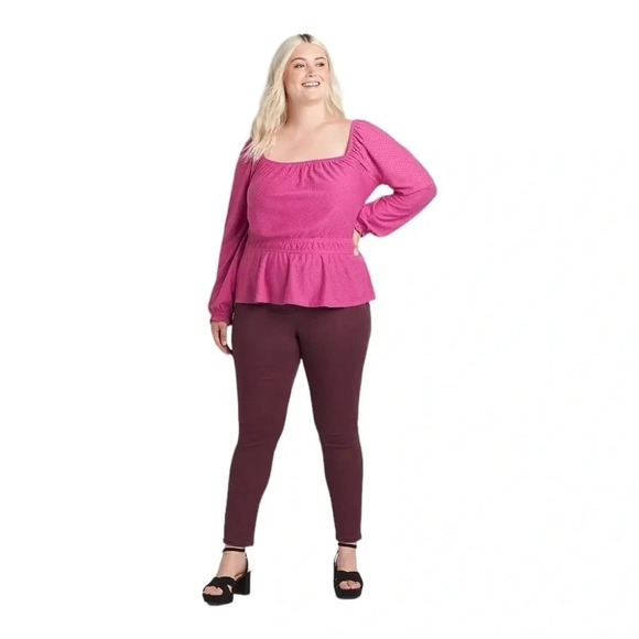 LANE BRYANT SQAURE NECK KNIT PEPLUM TOP PINK PURPLE ORCHID‎ WOMEN PLUS SIZE 2X - Picture 3 of 10